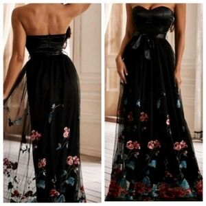 BLACK GLAMOROUS FLORAL EMBROIDERED MAXI PREMIUM QUALITY AND BRAND